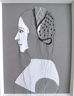 Annelies Morris, Donna, 295 euro, Gemengde techniek met draad en papier in lijst zonder glas, 40x30 cm