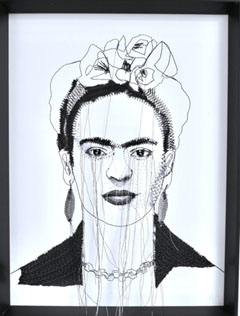 Annelies Morris, Frida Kahlo, 295 euro, Gemengde techniek met draad en papier in lijst zonder glas, 40x30 cm