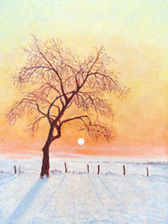 Rada Ovcharova, Winterlandschap, 325 euro, Acryl op doek in blankhouten baklijst, 24x18 cm