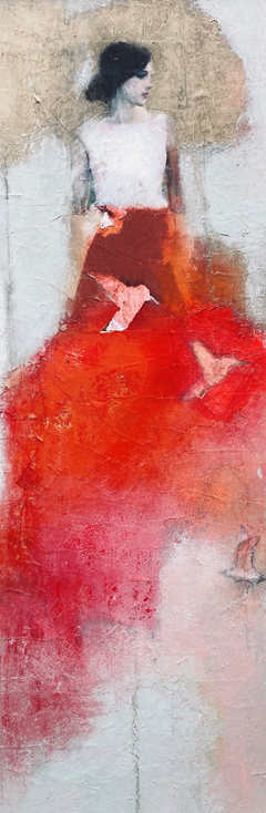 Veronique Paquereau, My red dress, Mixed media on canvas, 90x30 cm, €.675,-