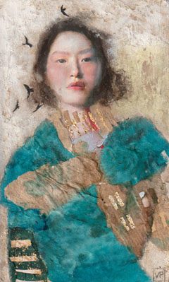 Veronique Paquereau, China Girl, Mixed media on wood, 25x15 cm, €.220,-