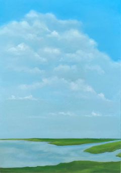 Marcel van Pinxteren, Landschap wolk en reflextie, 450 euro, Olieverf op paneel zonder lijst, 50x35 cm