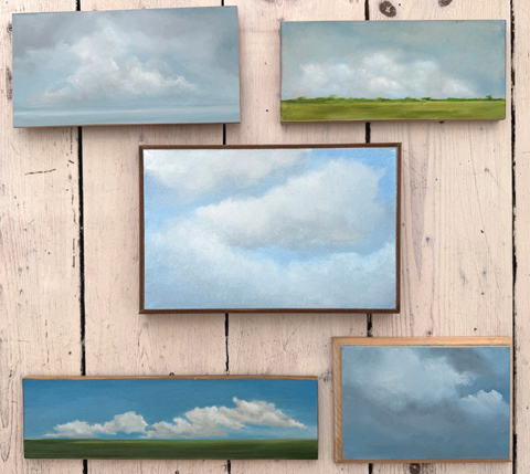 Marcel van Pinxteren, vijf Wolken allemaal 150 euro, Olieverf op paneel zonder lijst, diverse formaten