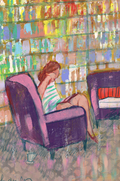 Lourdes Ral, Reading, 220 euro, Acrylic on wood without frame, 20x30 cm