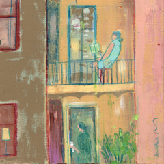 Lourdes Ral,The neighbours the mornings, 200 euro, Acrylic on wood no frame, 20x20x3 cm
