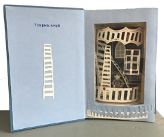 Tamar Rubinstein, Torenkamer (boek: de idioot), Gemengde techniek/collage in het boek 'de Idioot'. 23x19 cm, €.185,-