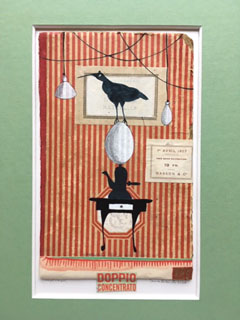 Tamar Rubinstein, Vogelstapel, Gemengde techniek en collage op papier in houten lijst, 33x24 cm, €.175,-