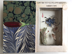 Tamar Rubinstein, Flowers, Gemengde techniek in oud boek (kan opgehangen), 17x22x3 cm (kan opgehangen), €.150,-