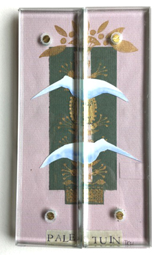 Tamar Rubinstein, Paleistuin 2 vogels, 140 euro, Gemengde techniek met oud glas 18x10 cm