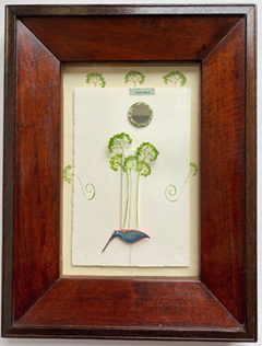 Tamar Rubinstein, Peterselie met vogel, 195, Gemengde techniek op papier in lijst, 35x27 cm