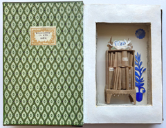 Tamar Rubinstein, Boekenkast in boek, 195 euro, Gemengde techniek/collage in oud boek, 20x27x4 cm