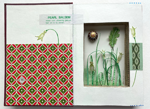 Tamar Rubinstein, Pearl Balsem, 185 euro, Gemengde techniek in vintage boek, 20x26x3 cm