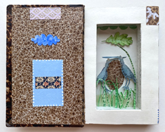 Tamar Rubinstein, Vogels in het Riet, 185 euro, Gemengde techniek in vintage boek, 18x23x3 cm