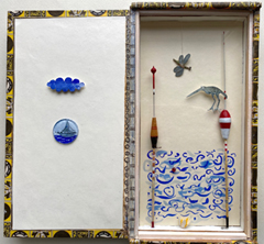 Tamar Rubinstein, Mug en waterlelie aan zee, 225 euro, Gemengde techniek in sigarendoosje, 28x29x3 cm