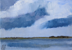 Anne Jitske Salverda, Wolken boven het IJsselmeer 6, Olieverf op doek, 13x18 cm, €.150,-