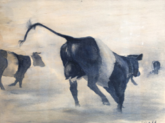 Gea Slotman, Hollende koeien, Acryl op hout, 30x40x3 cm, €.350,-