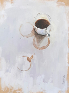 Gea Slotman, Koffieringen, Olieverf op paneel, 40x30x3 cm, €.235,-
