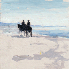 Gea Slotman, Paardrijden aan zee, Acryl op paneel, 15x15x3 cm, €.195,-