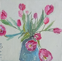 Gea Slotman, Tulpen, 95 euro, Gemengde techniek op doek, 15x15x3 cm