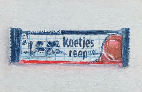 Gea Slotman, Koetjesreep, 115 euro, Aryl op paneel zonder lijst, 8x12 cm