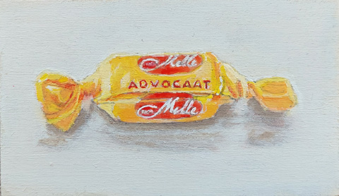 Gea Slotman, Advokaat toffee, 115 euro, Acryl op paneel zonder lijst, 10x6 cm