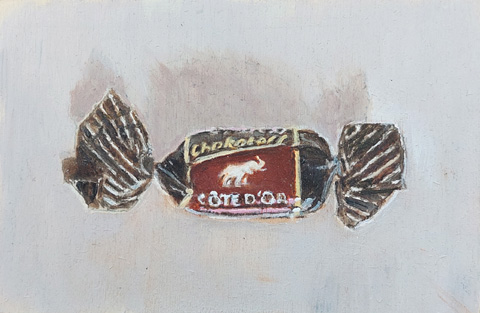 Gea Slotman, Chocotoff, 115 euro, Acryl op paneel zonder lijst, 12x8 cm