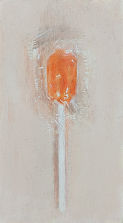 Gea Slotman, Oranje Lolly, 115 euro, Acryl op paneel zonder lijst, 14x8 cm