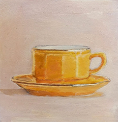 Gea Slotman, Bistrokopje geel, 195 euro, Acryl op hout zonder lijst, 15x15x3 cm