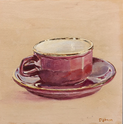 Gea Slotman, Bistrokopje roze, 265 euro, Acryl op hout zonder lijst, 20x20x3 cm