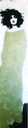 Karine Stader, Lady Shadow 1 Goud, Gemengde techniek op doek, 100x20 cm, €.700,-