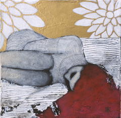 Karine Stader, Sleeping 1, Gemengde techniek op doek, 20x20 cm, €.220,-