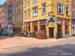 Geke Steenmetz, Café Krom, Olieverf op paneel in baklijst, in opdracht
