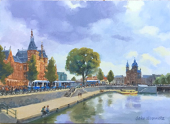 Geke Steenmetz, Centraal Station Amsterdam, 250 euro, Olieverf op paneel in baklijstje, 13x18 cm