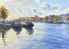 Geke Steenmetz, Amstel met Magere Brug, 250 euro, Olieverf op paneel in baklijstje, 13x18 cm