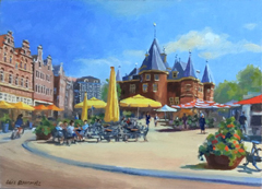 Geke Steenmetz, Nieuwmarkt met de Waag, 250 euro, Olieverf op paneel in baklijstje, 13x18 cm