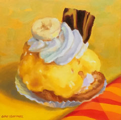 Geke Steenmetz, Bananensoes, 210 euro, Olieverf op paneel in baklijst, 15x15 cm