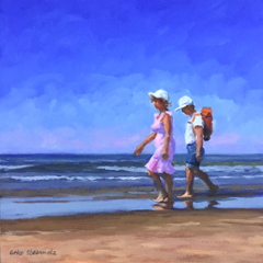 Geke Steenmetz, Wandelen langs de vloedlijn, 240 euro, Olieverf op paneel zonder lijst, 20x20 cm 