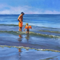 Geke Steenmetz, Met papa, 220 euro, Olieverf op paneel in bakljst, 15x15 cm