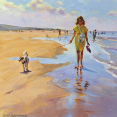 Geke Steenmetz, With my dog, 220 euro, Olieverf op paneel in bakljst, 15x15 cm