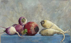 Annemarie Verschoor, Bieten en wortels, Olieverf op doek, 30x50 cm, €.450,-