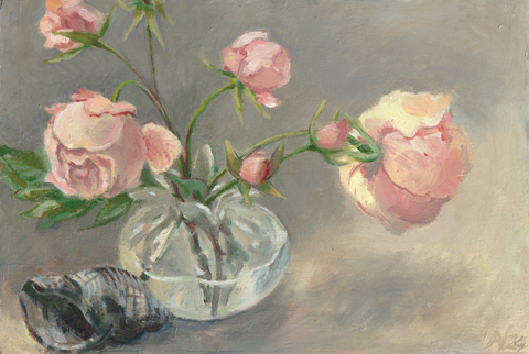 Annemarie Verschoor, De laatste rozen, 220 euro, Olieverf op paneel, 20x30 cm