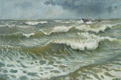 Annemarie Verschoor, Vies weer mooie zee, Olieverf op paneel, 26x 40 cm, €.350,-
