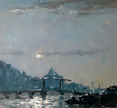 Leo van der Vlist, Magere brug D maanlicht, Olieverf op paneel, 20x22x3 cm, €.230,-