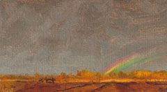 Leo van der Vlist, Najaarsonweer, Olieverf op doekop MDF, 10x18 cm, €.230,-