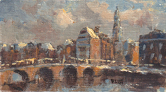 Leo van der Vlist, Munttoren, 230 euro, Olieverf op schildersdoek op paneel zonder lijst, 10x18 cm