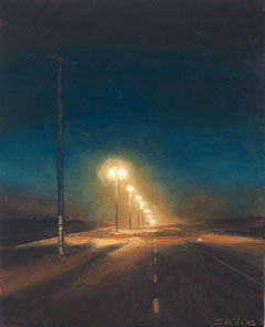 Serge de Vries, Weg in de nacht, Olieverf op paneel, 19x15 cm, €.195,-
