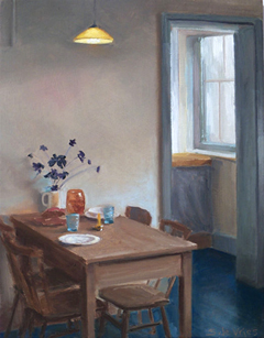 Serge de Vries, Gedekte tafel, Olieverf op paneel, 19x15 cm, €.225,-