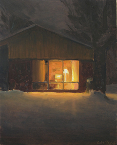 Serge de Vries, Huis in de nacht 5, Olieverf op paneel, 19x15 cm, €.245,-