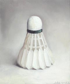 Serge de Vries, badmintonshuttle, 245 euro, Olieverf op doek, 14,5x12 cm
