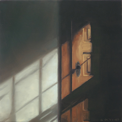 Serge de Vries, Deur met zonlicht, 245,- 17x17 cm, Olieverf op paneel zonder lijst